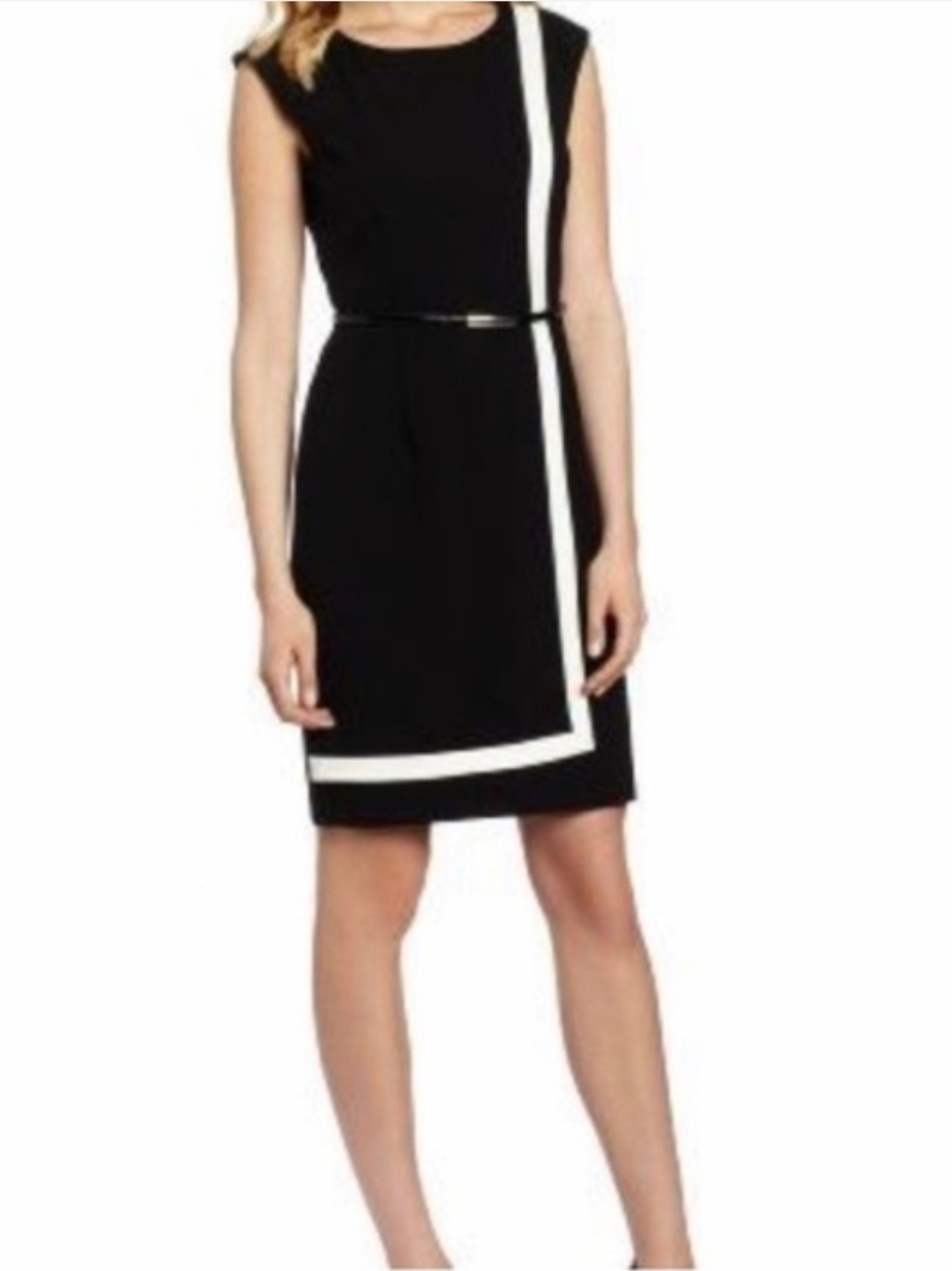 Calvin Klien Black and White Contrast Sheath Dress - Women's